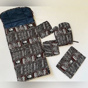 African Print Ankara Handmade Kitchen Apron, Oven Mitt, and Potholder Set